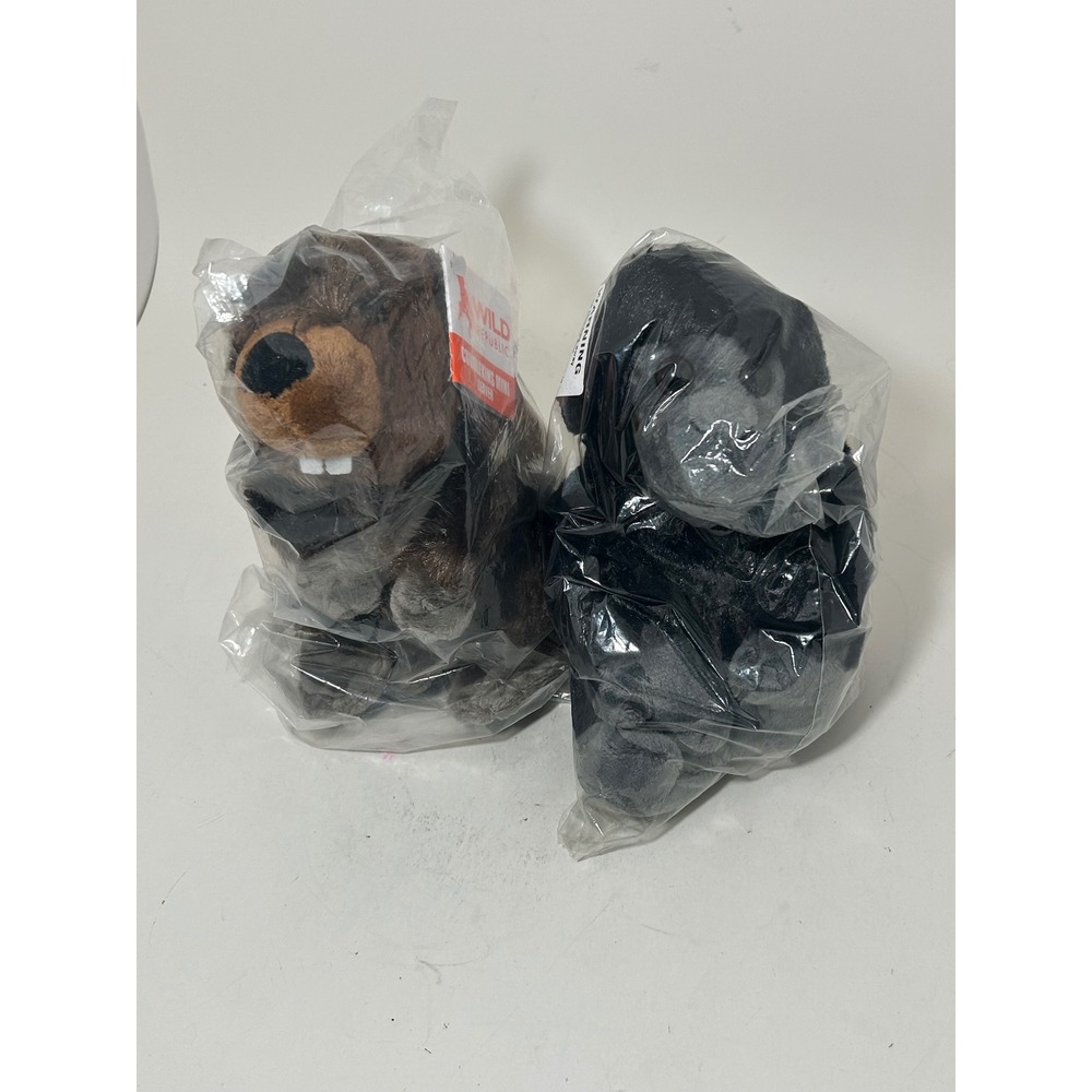 Wild Republic Cuddlekins Mini Beaver & Hugems Mini Gorilla Plush Set NIP